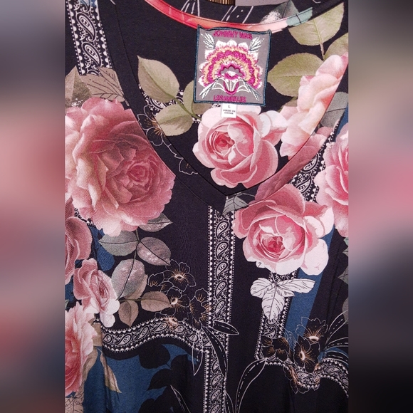 Nice sz L JOHNNY WAS ROSABEL FAVORITE LONG SLEEVE T Shirt Floral Boho Top - Picture 6 of 10